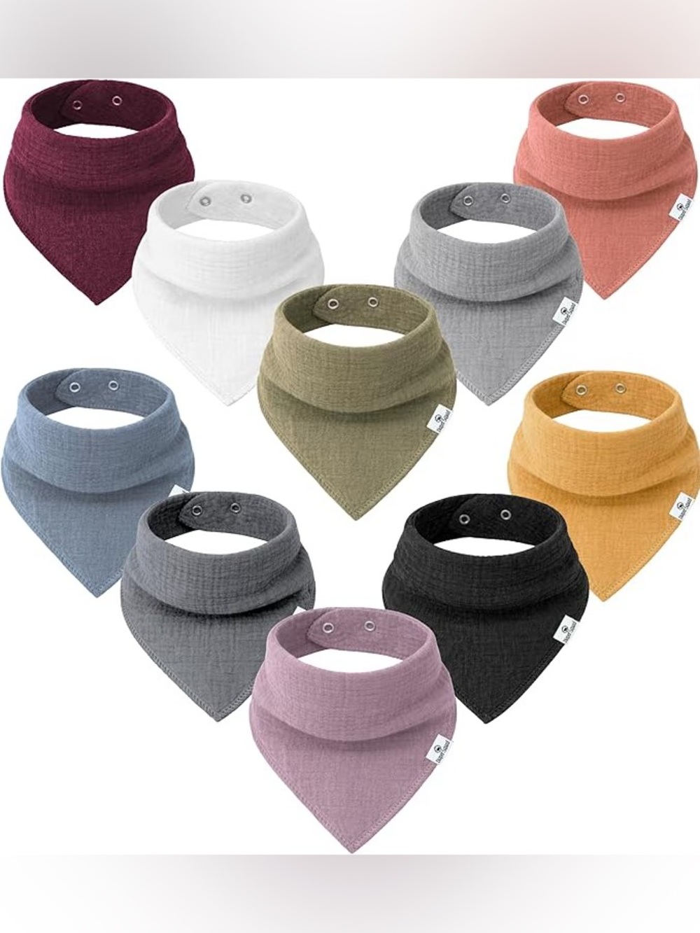 Diaper Squad 10 pack Earthy Muslin Organic Cotton Baby Bandana Drool Bibs Set